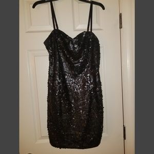 H&M Black Sequin Minidress with adjustable straps.